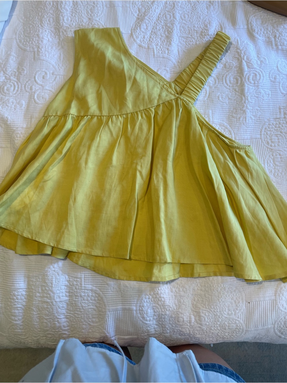 Yellow One-Shoulder Ruffled Women's Top - Picture 4 of 4